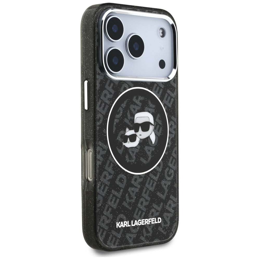 Karl Lagerfeld IML Glitter Karl&amp;Choupette Heads Logo MagSafe Case for iPhone 17 Pro - Black_3