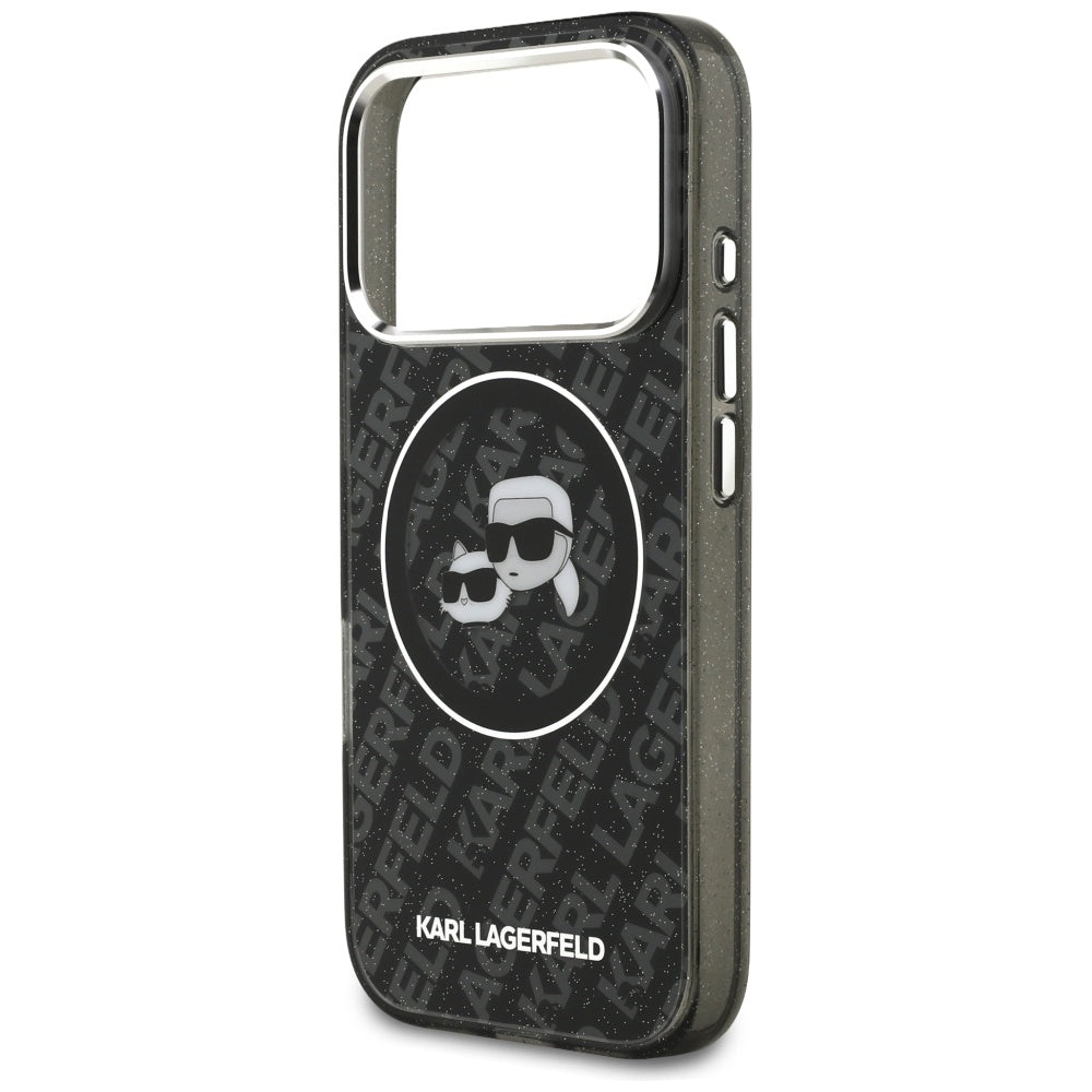 Karl Lagerfeld IML Glitter Karl&amp;Choupette Heads Logo MagSafe Case for iPhone 17 Pro - Black_5