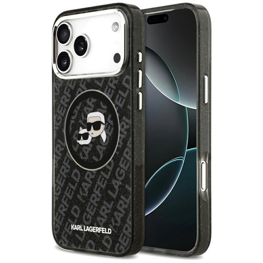 Karl Lagerfeld IML Glitter Karl&amp;Choupette Heads Logo MagSafe Case for iPhone 17 Pro Max - Black_0