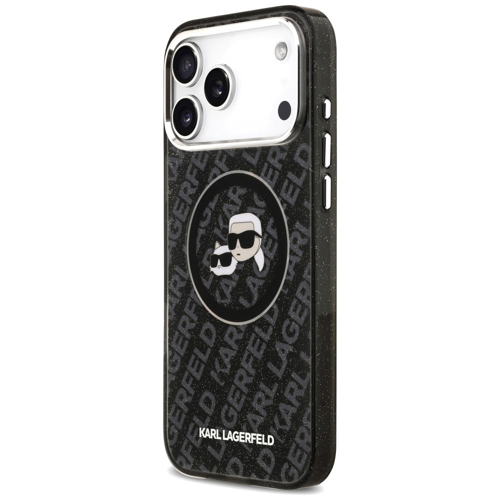 Karl Lagerfeld IML Glitter Karl&amp;Choupette Heads Logo MagSafe Case for iPhone 17 Pro Max - Black_1