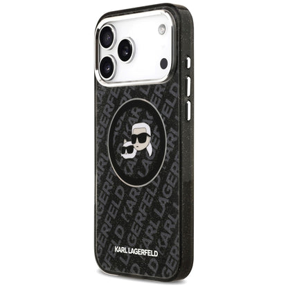 Karl Lagerfeld IML Glitter Karl&amp;Choupette Heads Logo MagSafe Case for iPhone 17 Pro Max - Black_1