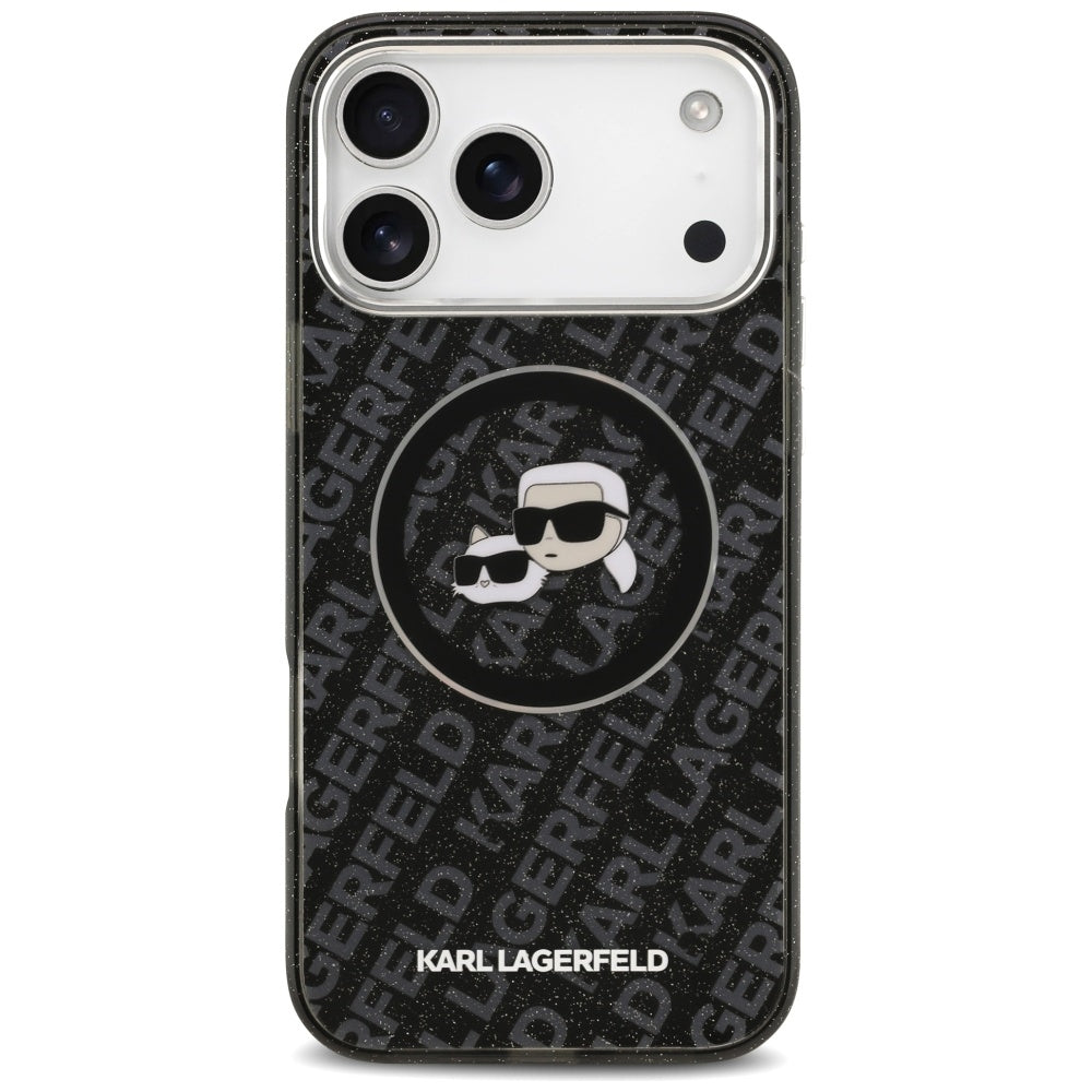 Karl Lagerfeld IML Glitter Karl&amp;Choupette Heads Logo MagSafe Case for iPhone 17 Pro Max - Black_2