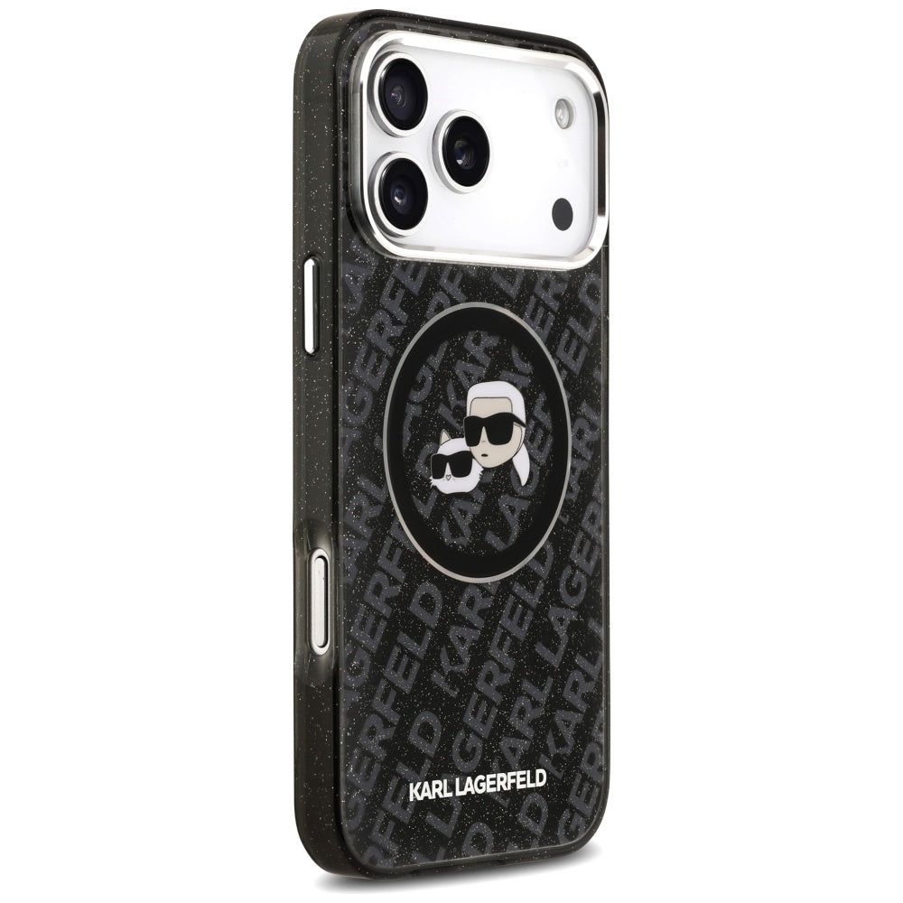 Karl Lagerfeld IML Glitter Karl&amp;Choupette Heads Logo MagSafe Case for iPhone 17 Pro Max - Black_3