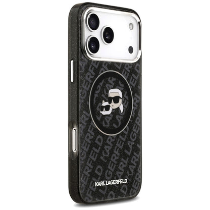 Karl Lagerfeld IML Glitter Karl&amp;Choupette Heads Logo MagSafe Case for iPhone 17 Pro Max - Black_3