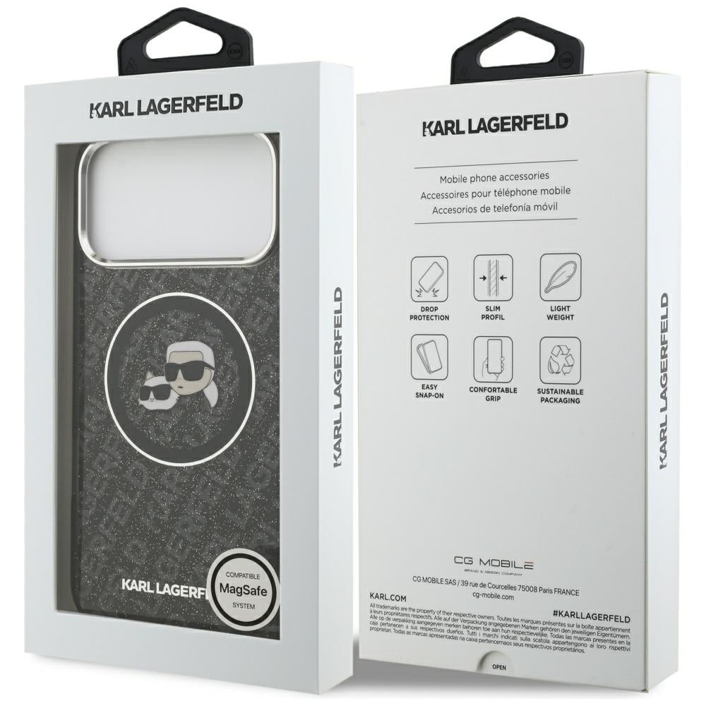 Karl Lagerfeld IML Glitter Karl&amp;Choupette Heads Logo MagSafe Case for iPhone 17 Pro Max - Black_7