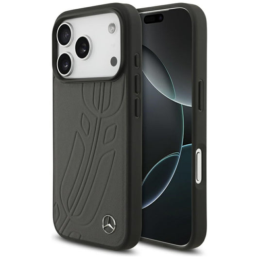 Mercedes Leather Large Laurel Leave MagSafe Case for iPhone 17 Pro - Black and Gray_0