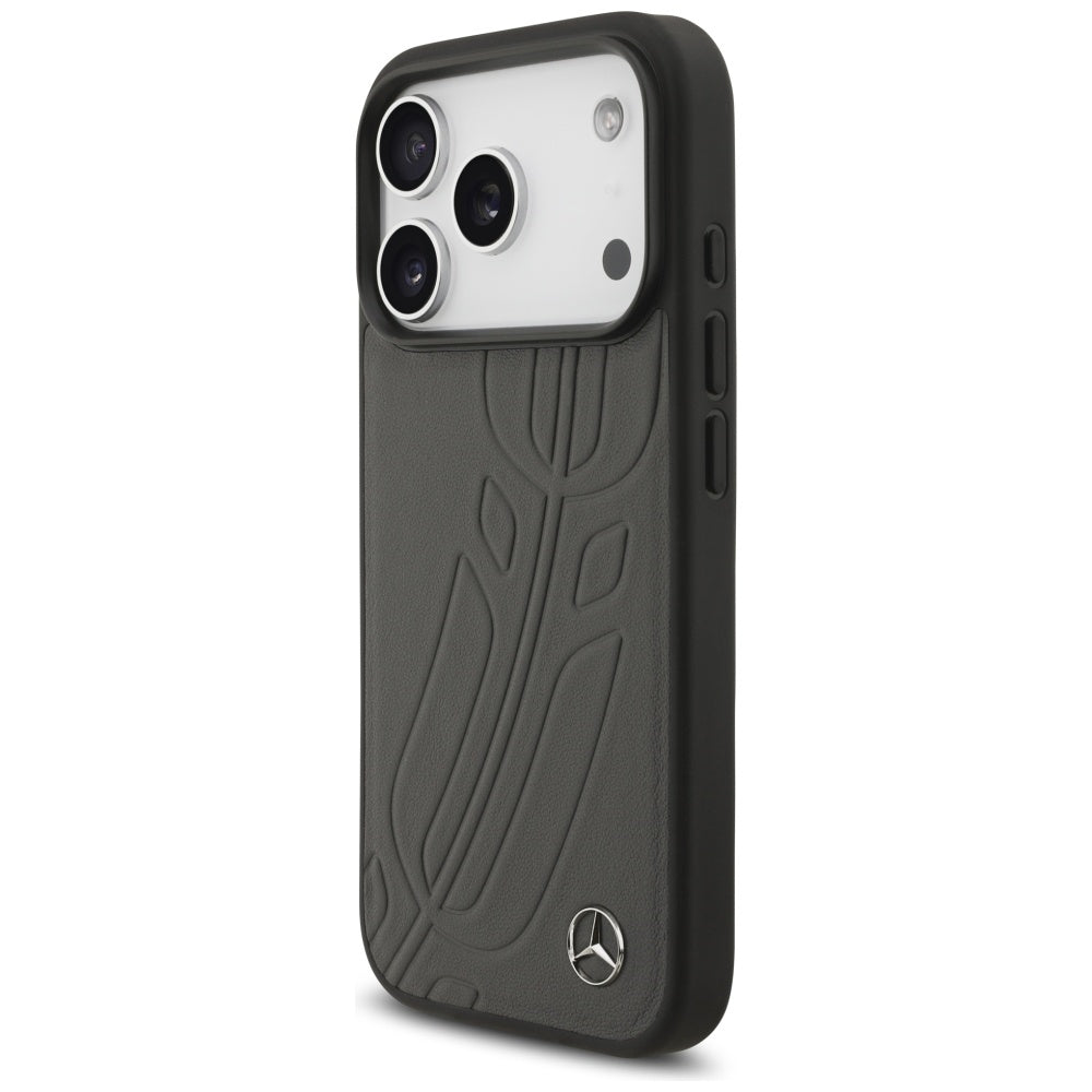 Mercedes Leather Large Laurel Leave MagSafe Case for iPhone 17 Pro - Black and Gray_1