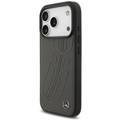 Mercedes Leather Large Laurel Leave MagSafe Case for iPhone 17 Pro - Black and Gray_1