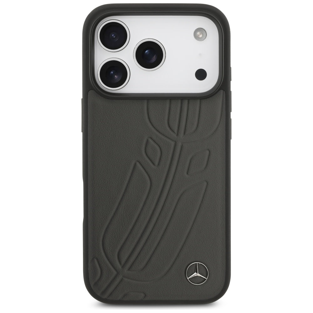 Mercedes Leather Large Laurel Leave MagSafe Case for iPhone 17 Pro - Black and Gray_2