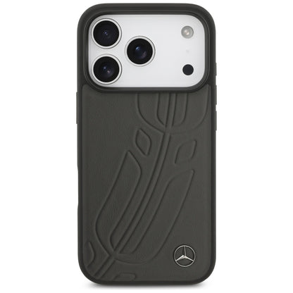 Mercedes Leather Large Laurel Leave MagSafe Case for iPhone 17 Pro - Black and Gray_2