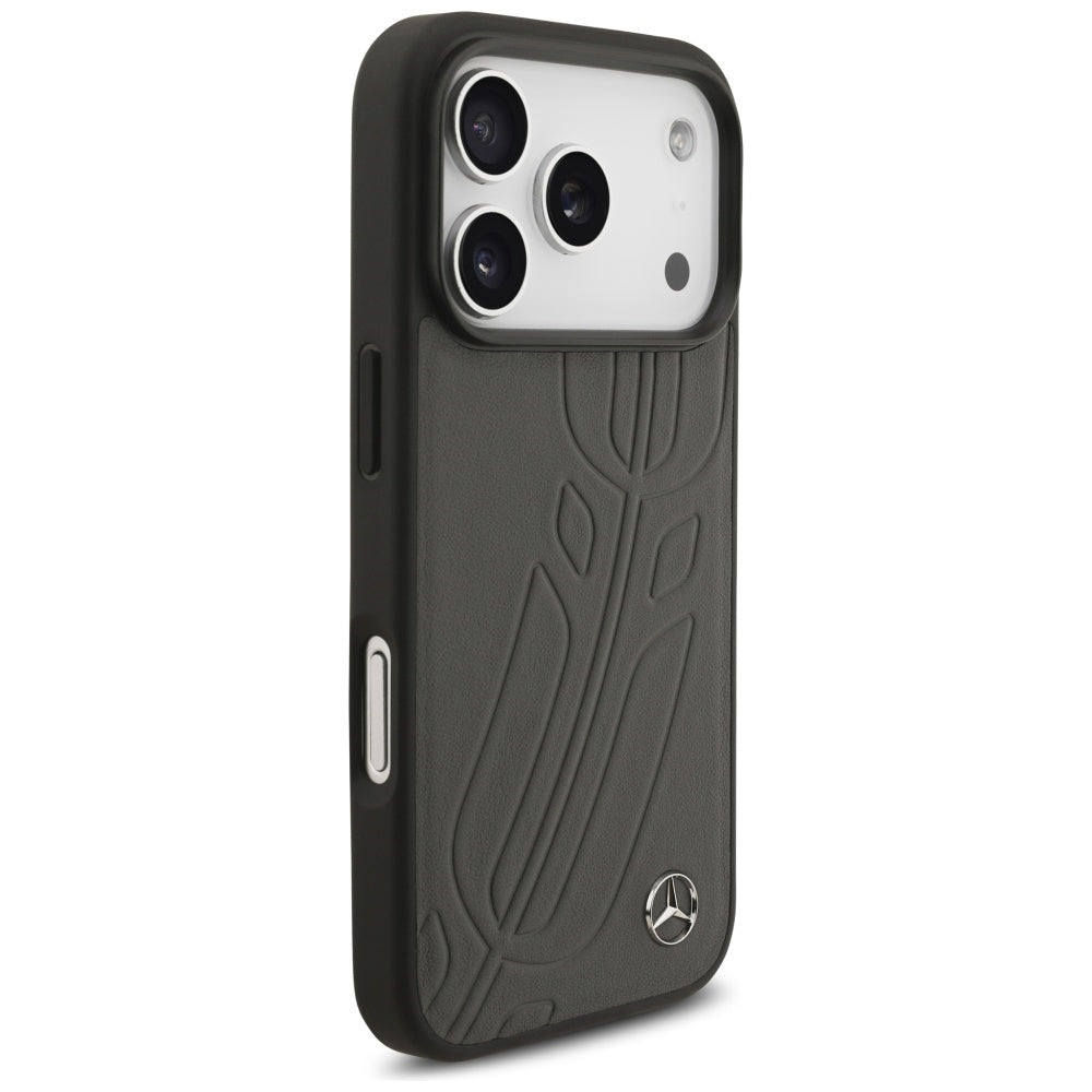Mercedes Leather Large Laurel Leave MagSafe Case for iPhone 17 Pro - Black and Gray_3