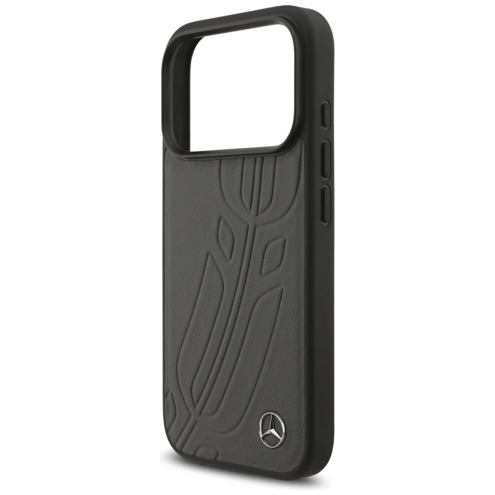 Mercedes Leather Large Laurel Leave MagSafe Case for iPhone 17 Pro - Black and Gray_5