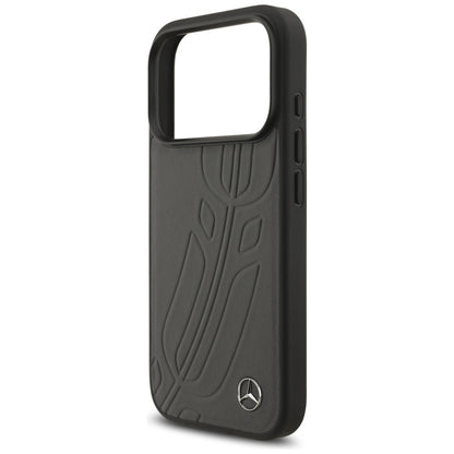 Mercedes Leather Large Laurel Leave MagSafe Case for iPhone 17 Pro - Black and Gray_5