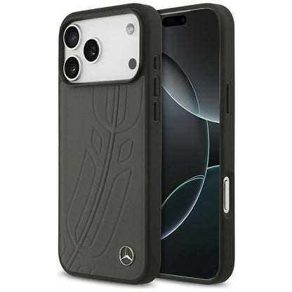 Mercedes Leather Large Laurel Leave MagSafe Case for iPhone 17 Pro Max - Black and Gray_0