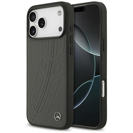 Mercedes Leather Large Laurel Leave MagSafe Case for iPhone 17 Pro Max - Black and Gray_0