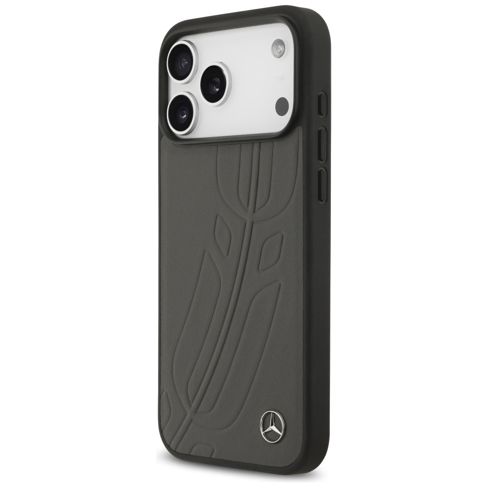 Mercedes Leather Large Laurel Leave MagSafe Case for iPhone 17 Pro Max - Black and Gray_1