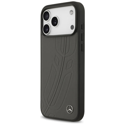 Mercedes Leather Large Laurel Leave MagSafe Case for iPhone 17 Pro Max - Black and Gray_1