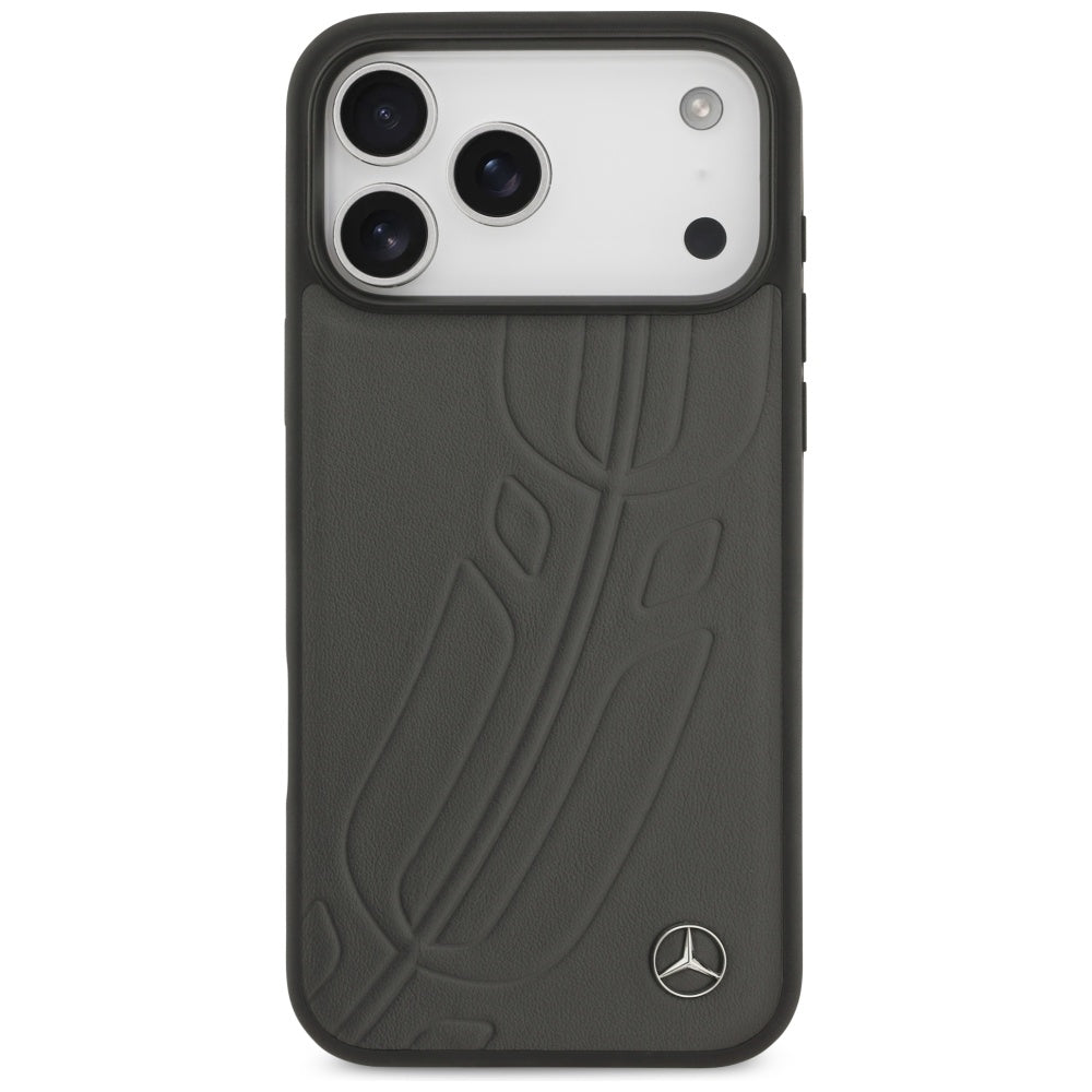 Mercedes Leather Large Laurel Leave MagSafe Case for iPhone 17 Pro Max - Black and Gray_2