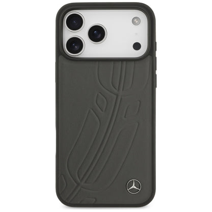 Mercedes Leather Large Laurel Leave MagSafe Case for iPhone 17 Pro Max - Black and Gray_2