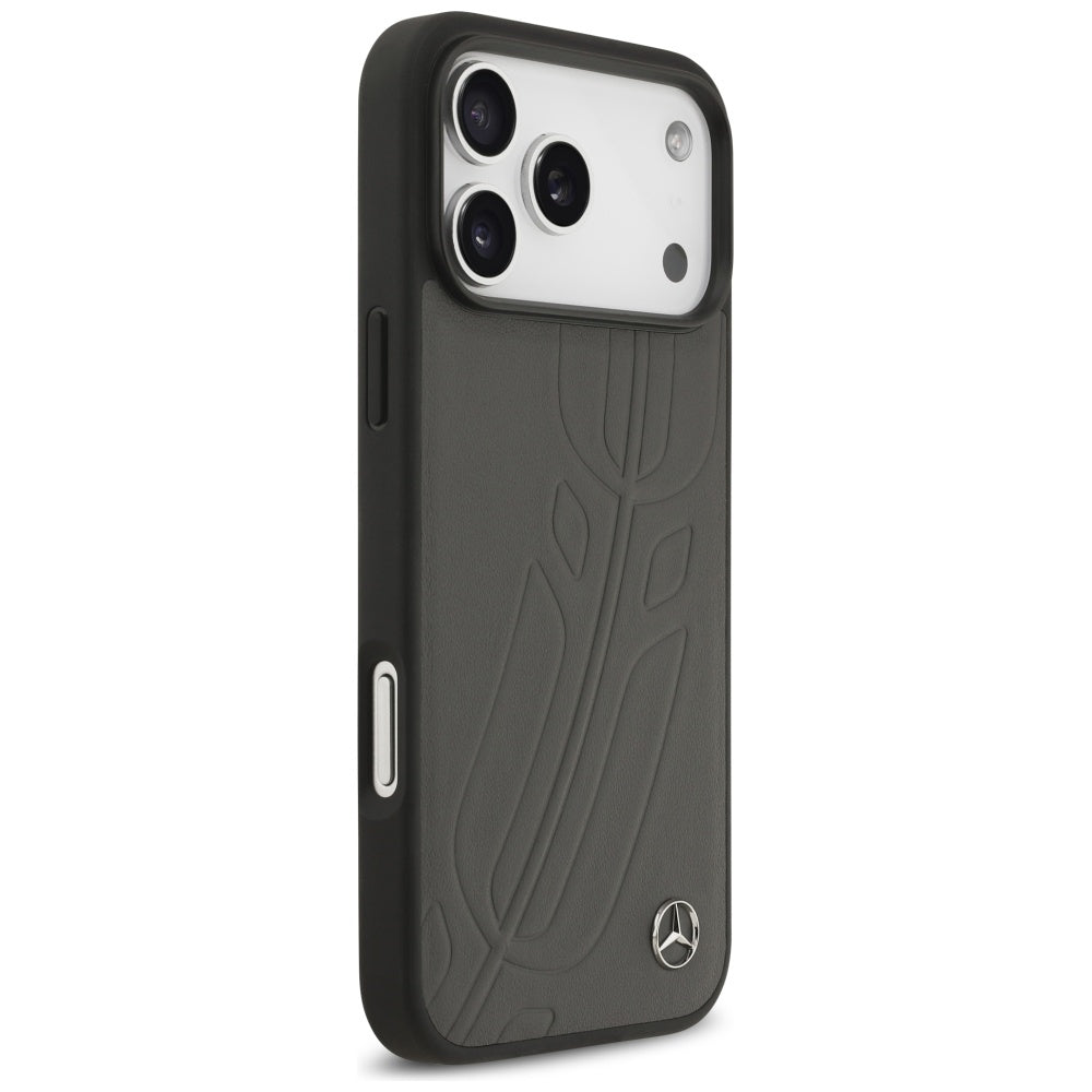 Mercedes Leather Large Laurel Leave MagSafe Case for iPhone 17 Pro Max - Black and Gray_3