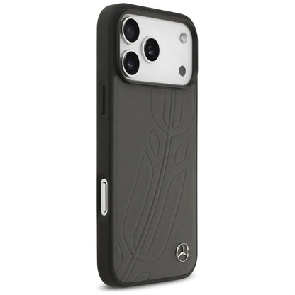 Mercedes Leather Large Laurel Leave MagSafe Case for iPhone 17 Pro Max - Black and Gray_3