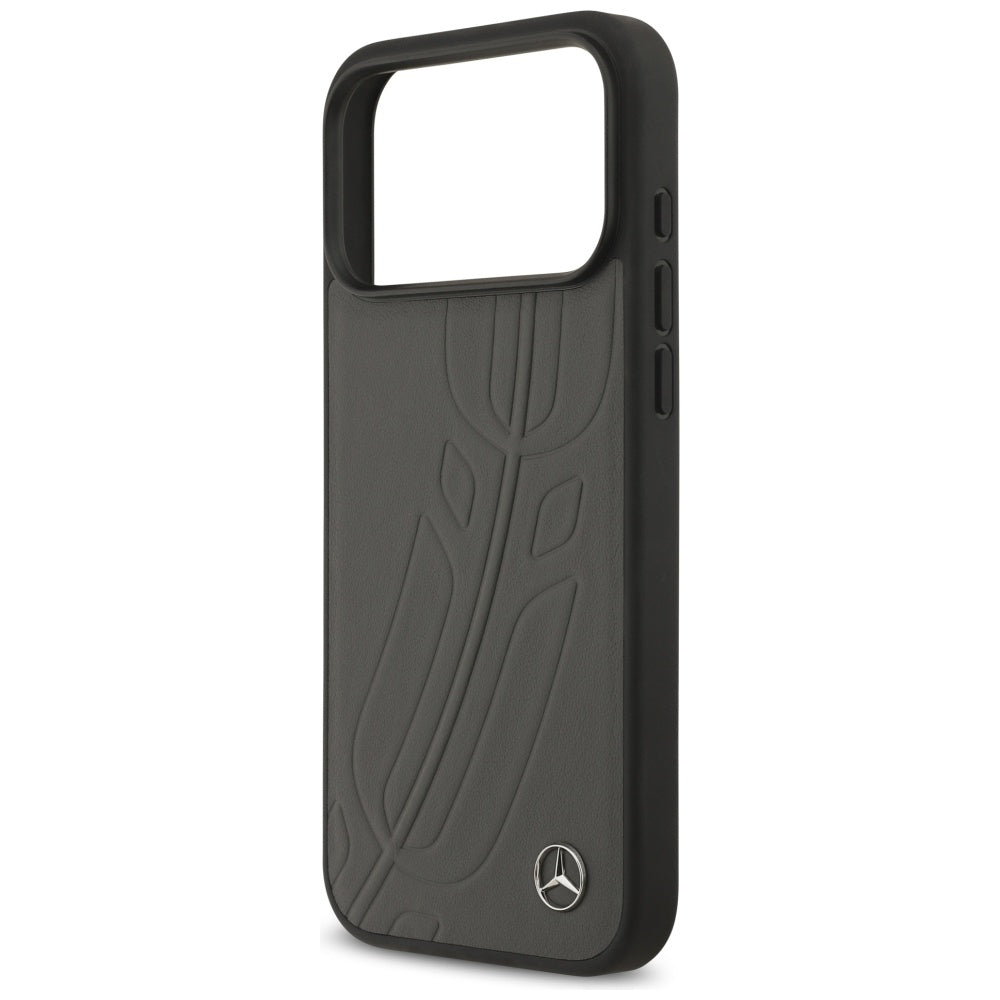 Mercedes Leather Large Laurel Leave MagSafe Case for iPhone 17 Pro Max - Black and Gray_5