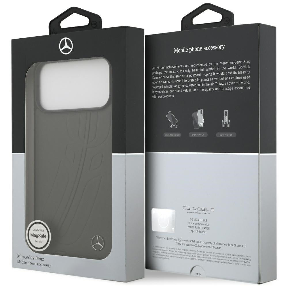 Mercedes Leather Large Laurel Leave MagSafe Case for iPhone 17 Pro Max - Black and Gray_7