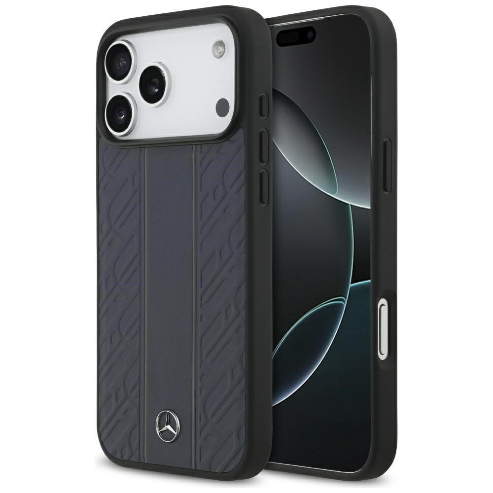 Mercedes Leather Laurel Leaves Stripes MagSafe Case for iPhone 17 Pro Max - Blue_0