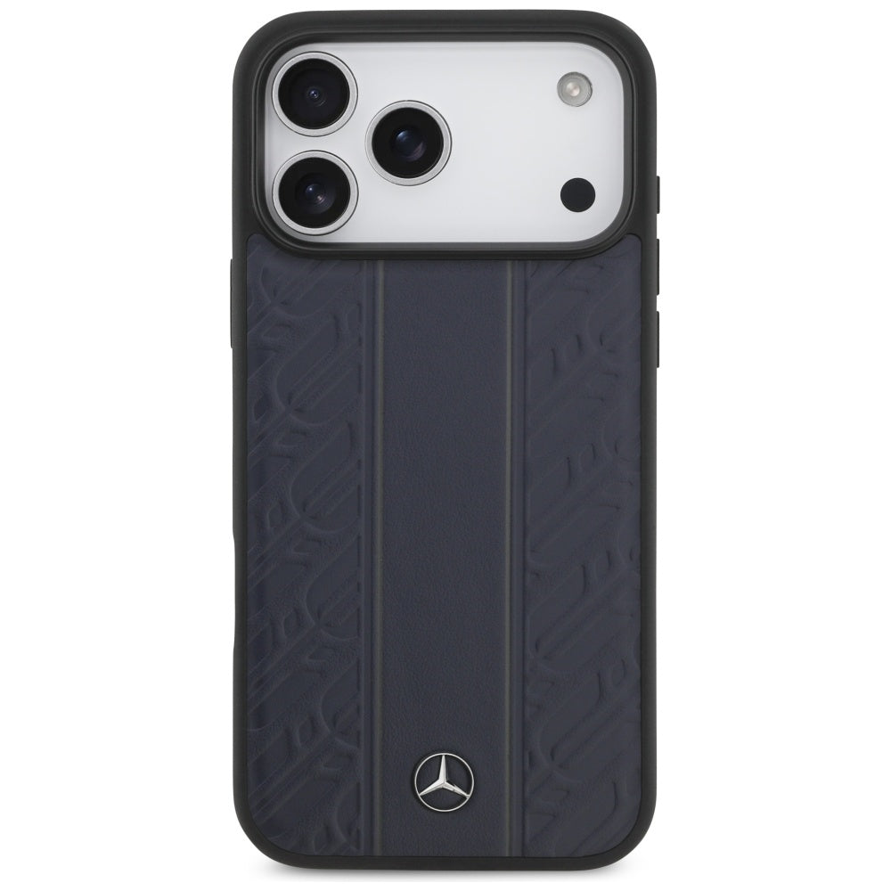 Mercedes Leather Laurel Leaves Stripes MagSafe Case for iPhone 17 Pro Max - Blue_2