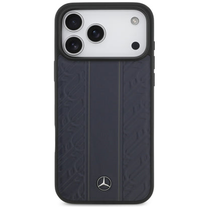 Mercedes Leather Laurel Leaves Stripes MagSafe Case for iPhone 17 Pro Max - Blue_2