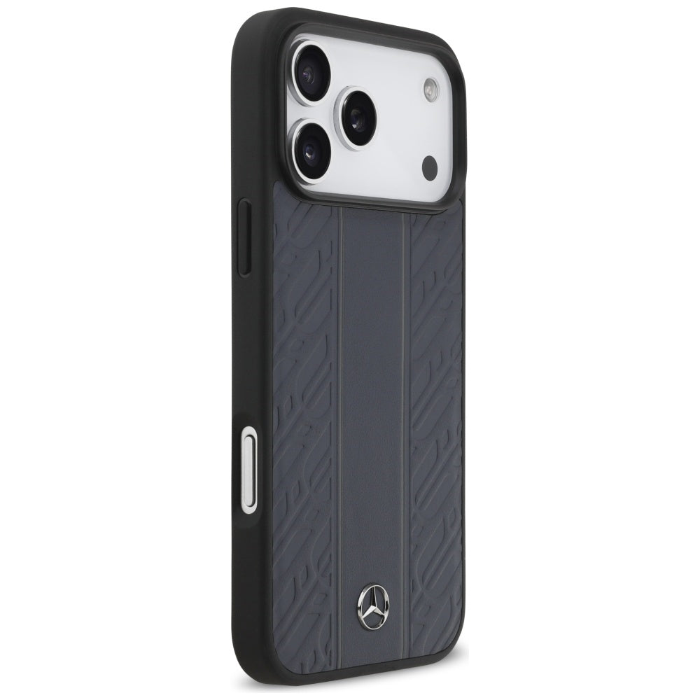 Mercedes Leather Laurel Leaves Stripes MagSafe Case for iPhone 17 Pro Max - Blue_3