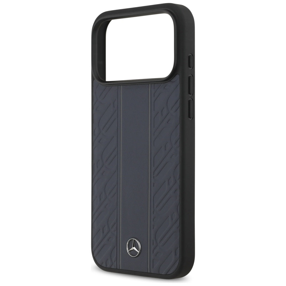 Mercedes Leather Laurel Leaves Stripes MagSafe Case for iPhone 17 Pro Max - Blue_5