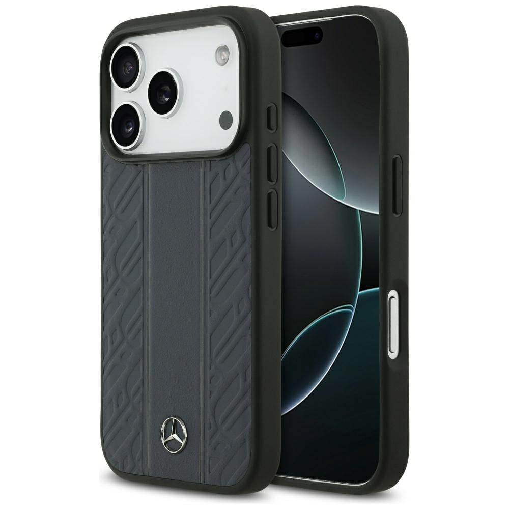 Mercedes Leather Laurel Leaves Stripes MagSafe Case for iPhone 17 Pro - Blue_0
