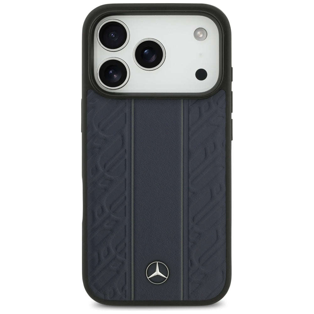 Mercedes Leather Laurel Leaves Stripes MagSafe Case for iPhone 17 Pro - Blue_2