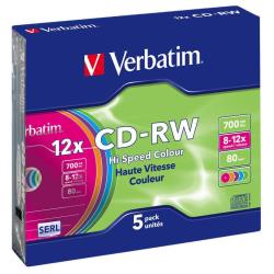 1x5 Verbatim CD-RW 80 / 700MB 10x Speed, Colour, Slim_1