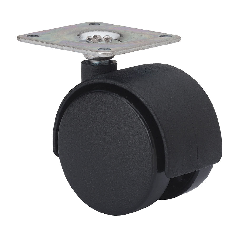 Roda giratÃ³ria com placa e eixo liso, cor preto, carga mÃ¡xima de 50 kg, Ã¸ 5 cm_0