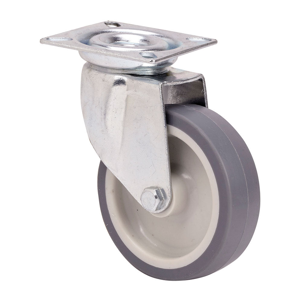 Roda giratÃ³ria em borracha com placa e eixo liso, cor cinza, carga mÃ¡x. 50 kg, Ã¸ 6 cm_0