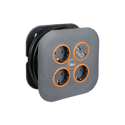 Enrolador de cabo com 3 bases 2p+t e 2 usb solera 7321usb_0