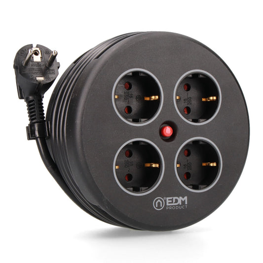 Enrolador de cabos com 4 tomadas 2p+t schuko, com proteÃ§Ã£o, 16 a 250 v, cabo h05vv-f 3g1,5mmÂ² de 5 m, preto_0