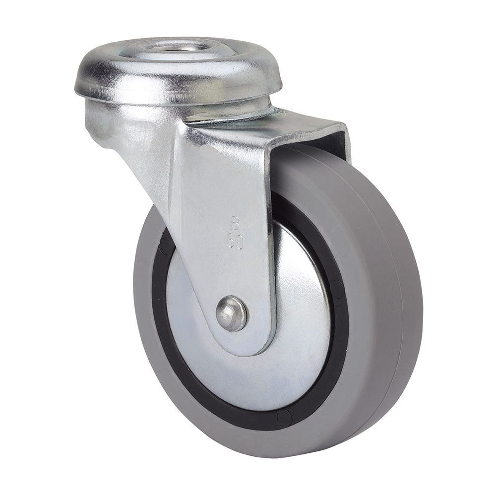 Roda giratÃ³ria em borracha com furo e eixo liso, cor cinza, carga mÃ¡xima. 17 kg, Ã¸ 4 cm_0