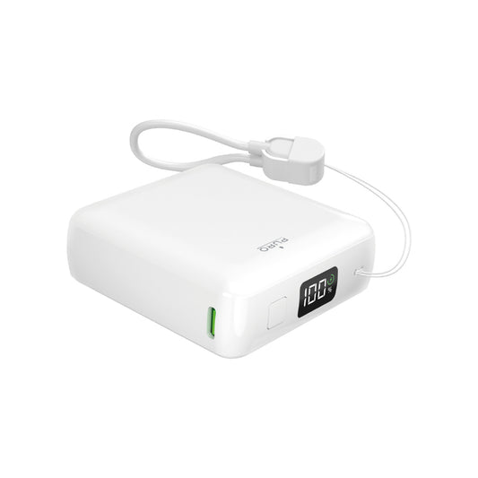 Puro 10000mAh 20W USB-C USB-A Power Bank with Display and Built-in USB-C Cable - White_0