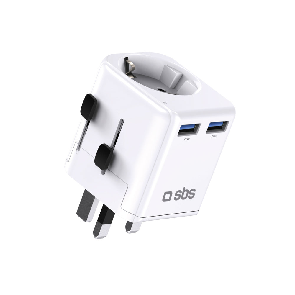 SBS universal travel adapter - EU 2xUSB-A - white_0