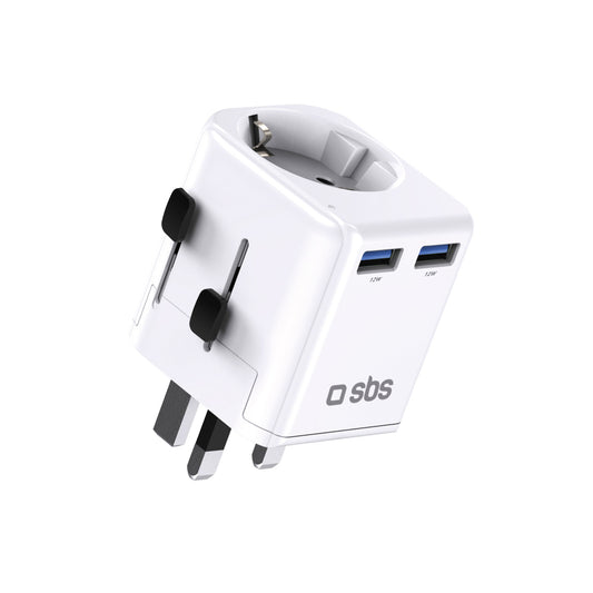SBS universal travel adapter - EU 2xUSB-A - white_0