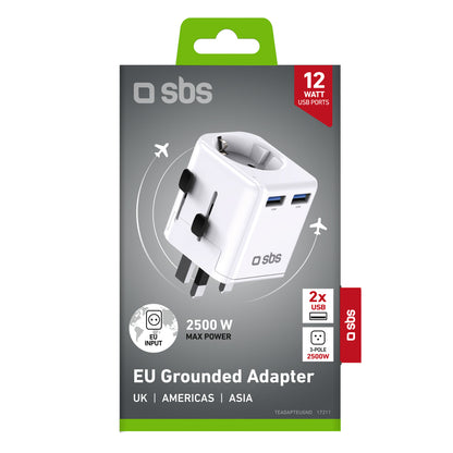 SBS universal travel adapter - EU 2xUSB-A - white_1