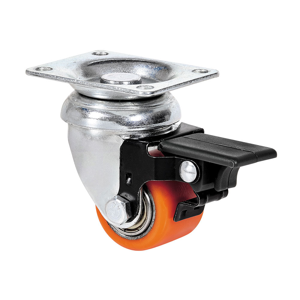 Roda giratÃ³ria com placa e travÃ£o, rolamento de esferas, cor laranja, carga mÃ¡x. 100 kg, Ã¸ 3,5 cm_0