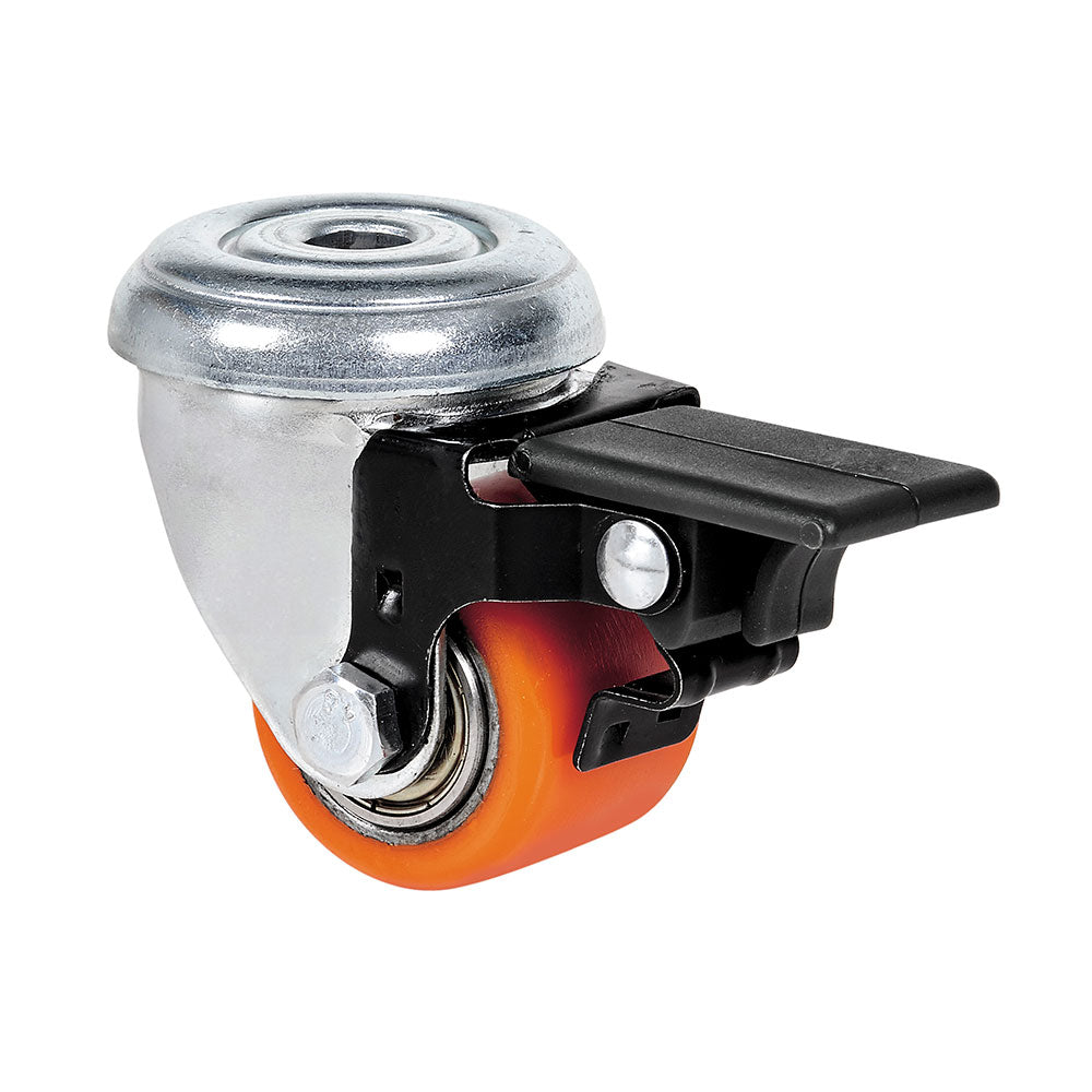 Roda giratÃ³ria com furo e travÃ£o, rolamento de esferas, cor laranja, carga mÃ¡x. 100 kg, Ã¸ 3,5 cm_0