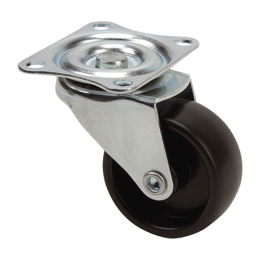 Roda giratÃ³ria com placa e eixo liso, cor preta, carga mÃ¡xima. 30 kg, Ã¸ 5 cm_0