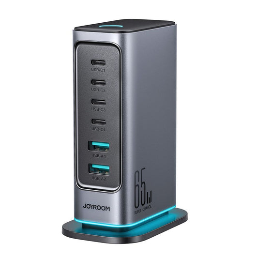 Ładowarka Joyroom JR-TCM02 GaN 65W stacja ładująca 4xUSB-C 2xUSB-A wtyczka UK - szara_0