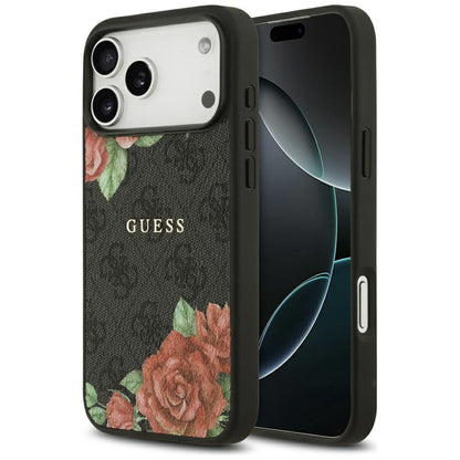 Guess 4G Flowers Print MagSafe case for iPhone 17 Pro - black_0