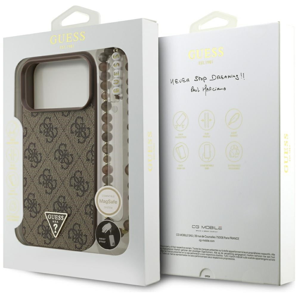 Guess 4G Strap Triangle Logo MagSafe Case for iPhone 17 Pro Max - Brown_7
